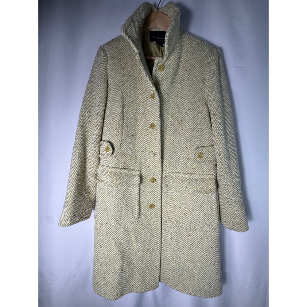 Moda International Wool Blend Herringbone Funnel Neck Coat Green Multi Size 14